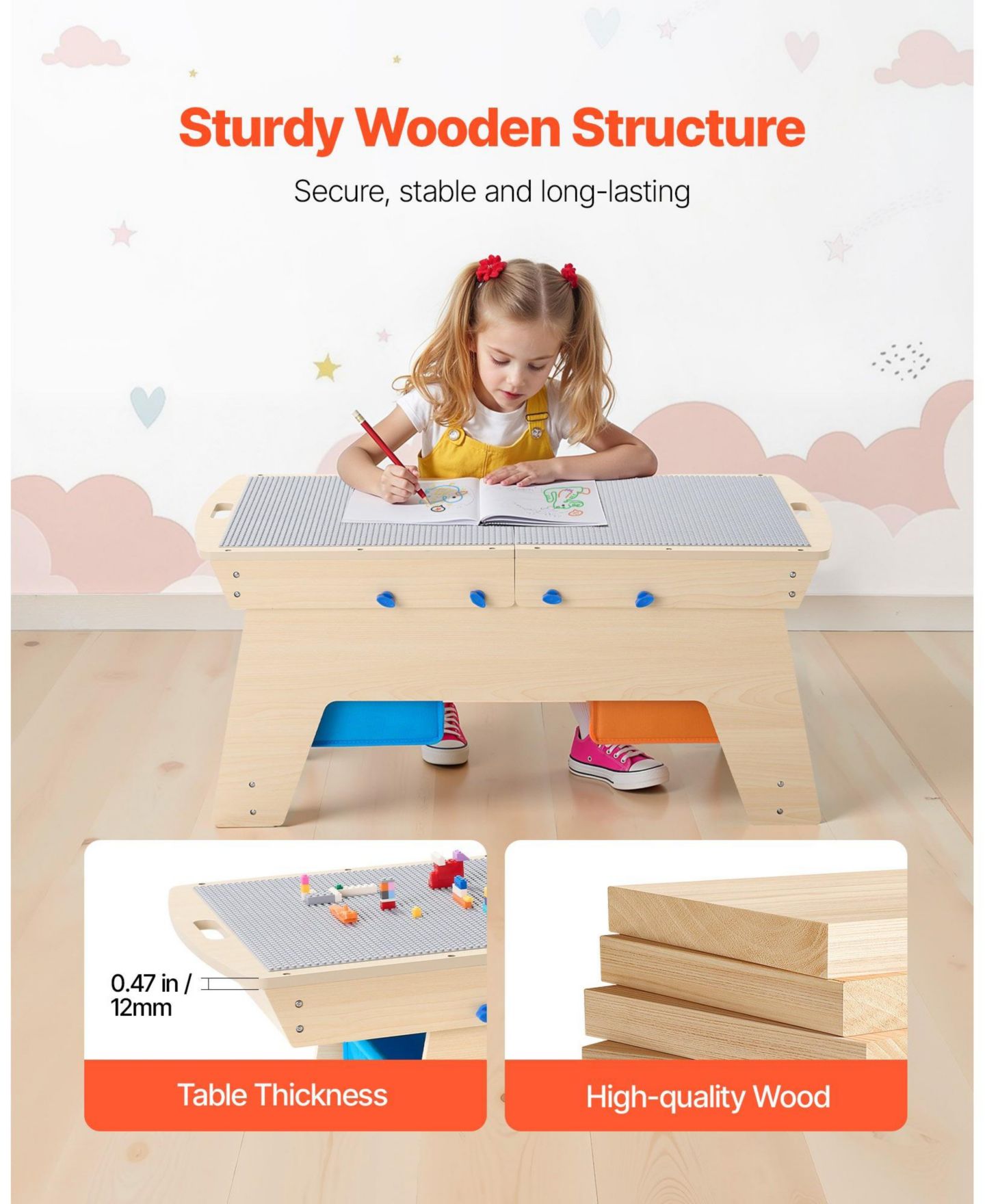 Детские конструкторы SUGIFT Multi-Activity Wooden 200-Piece Activity Table with 3 Storage Bins, Ages 3+, цвет: Натуральный — фото 5