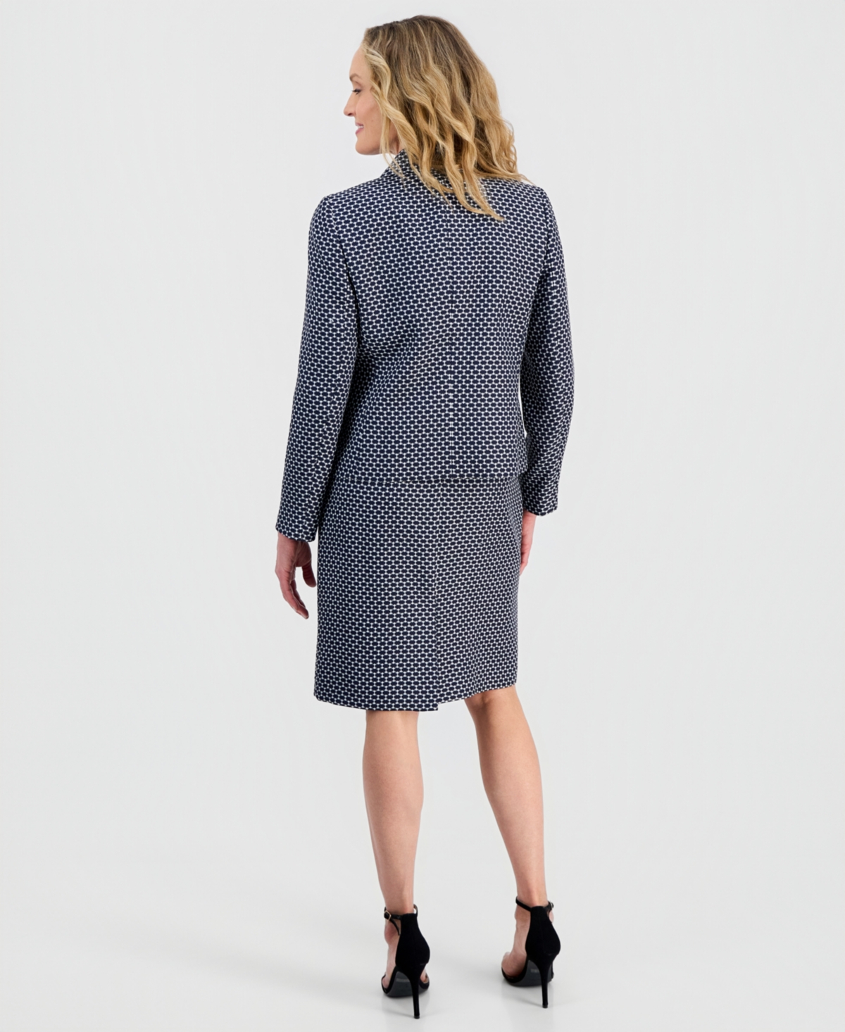 Kasper Petite Jacquard Peak Lapel One Button Jacket