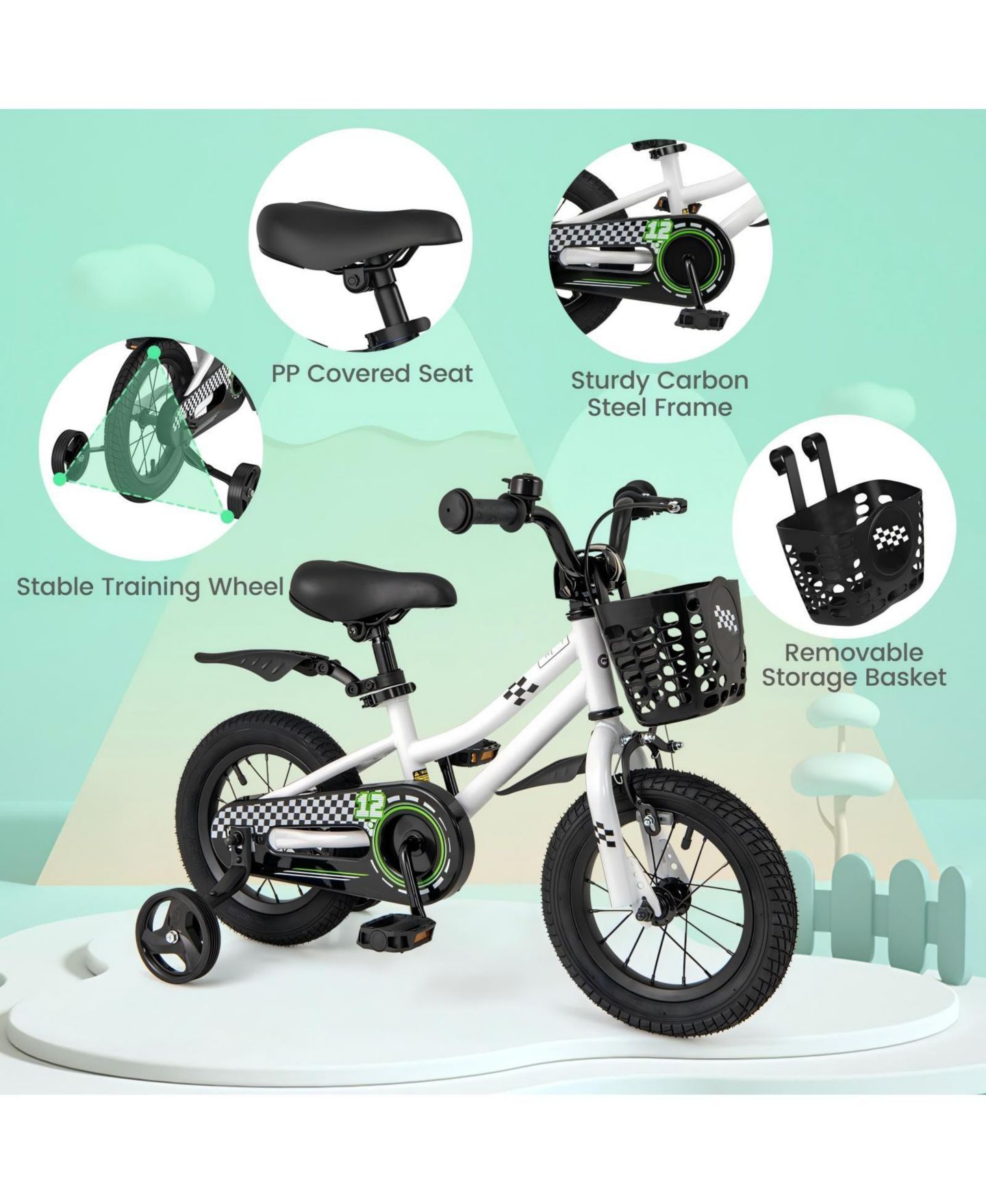 Детская игрушка HONGGE 12-Inch Kids Training Bike with Dual Brakes and Adjustable Seat, цвет: Белый — фото 7