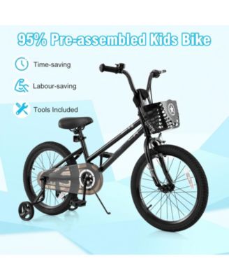Kids Training Bike with Adjustable Height Dual Brakes Basket and Training Wheels