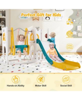 7 in 1 L Shaped Toddler Slide and Swing Set with Basketball Hoop Climber and Storage