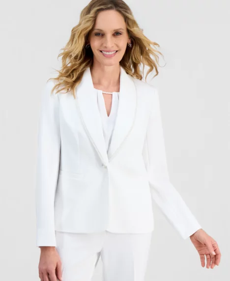 Women's Stretch Crepe Shawl-Collar Pearl-Trim Jacket, Regular & Petite - Lily White