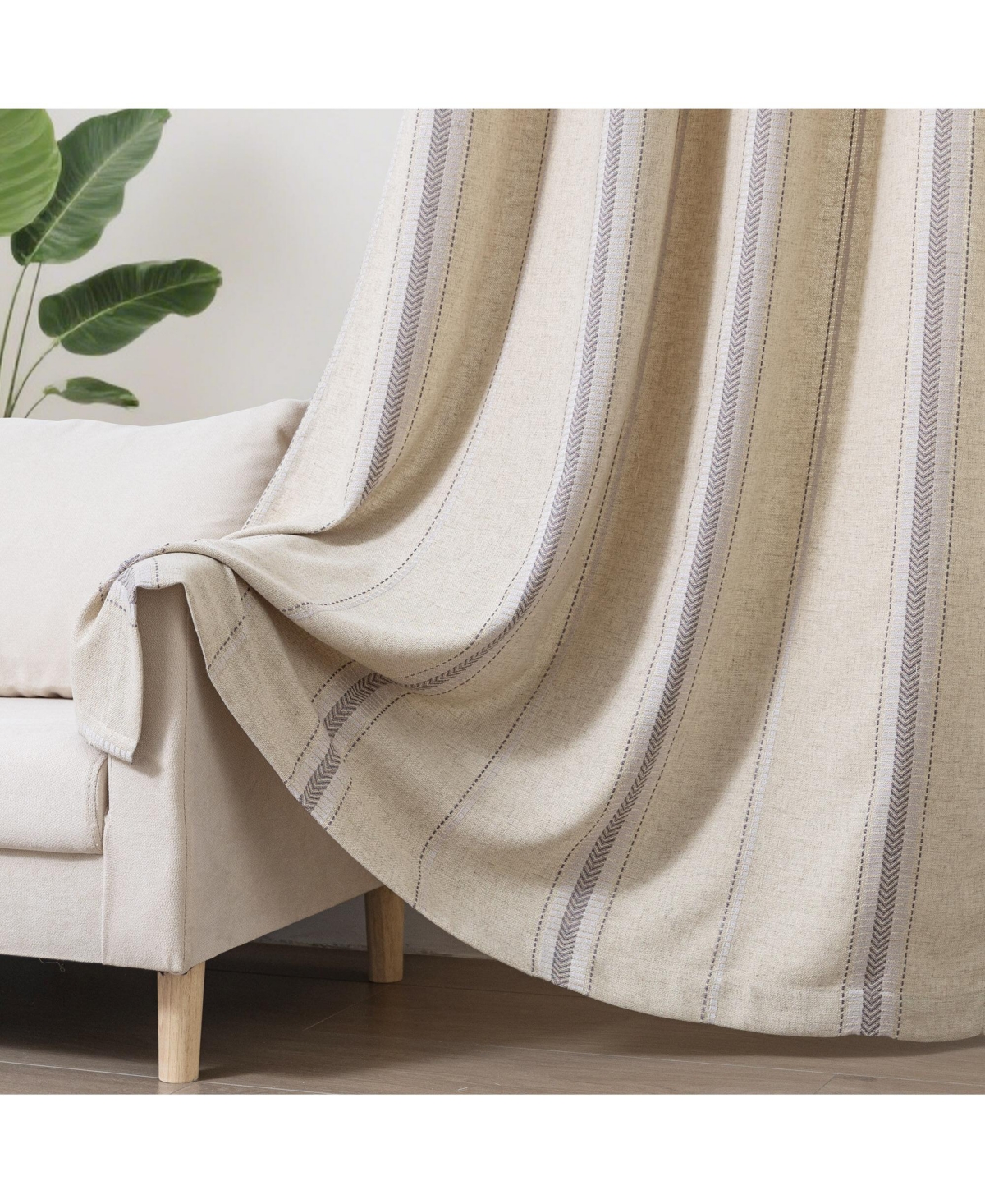 Awesome Home Linen Blend Geometric Striped Room Darkening Curtains Pair