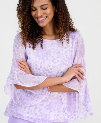 Petite Crewneck Ruffle Sleeve Blouse