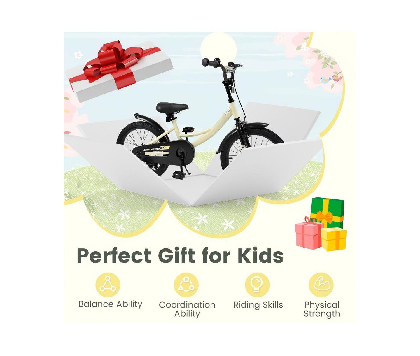 Детская игрушка HONGGE 12-Inch Kids Sport Bike with Adjustable Handlebar and Removable Training Wheels, Ages 3-8, цвет: Бежевый / Хаки — фото 6
