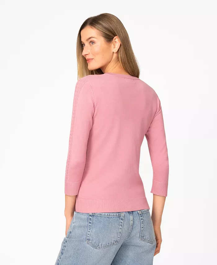 Women's Pointelle 3/4-Sleeve Sweater - thumbnail 4