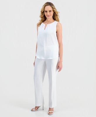 Women's Beaded Split-Neck Sleeveless Top