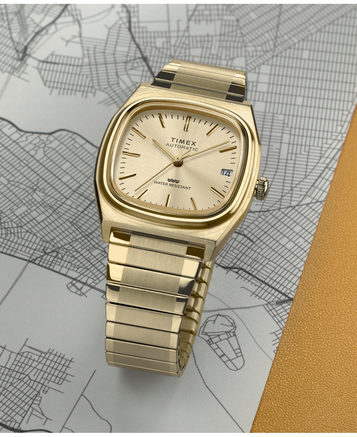 Timex Men's Automatic Gold-Tone Stainless Steel Watch, 34mm