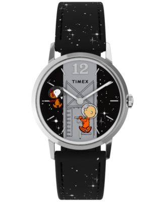 Timex Men's Mechanical Handwind Black Leather Watch, 34mm - Macy's