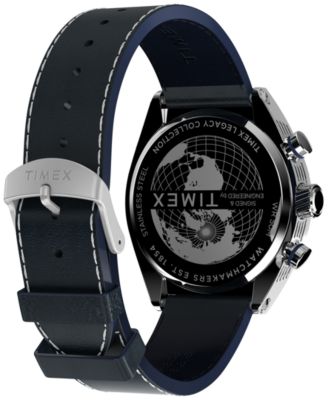 Men's Quartz Analog Blue Leather Watch, 42mm