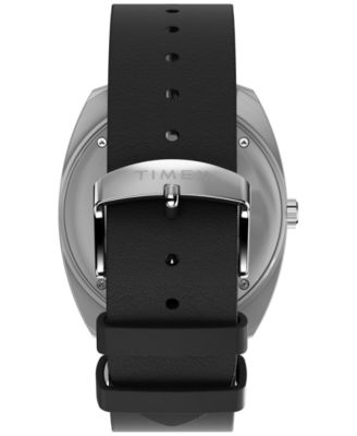 Men's Quartz Analog Black Leather Watch, 37mm
