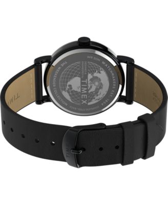 Men's Quartz Analog Black Leather Watch, 40mm