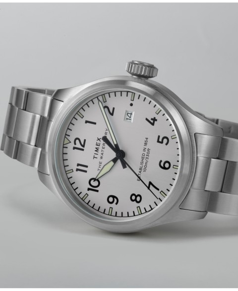 Мужские кварцевые часы Timex с серебристым стальным браслетом, 41 мм