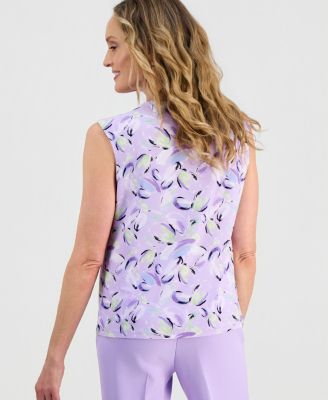 Women's Printed Keyhole-Neck Sleeveless Top