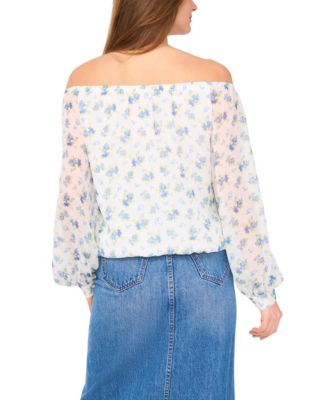 Women's Floral Off-The-Shoulder Long-Sleeve Tie-Front Blouse