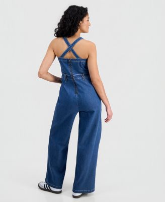 Juniors' Square-Neck Sleeveless Jumpsuit