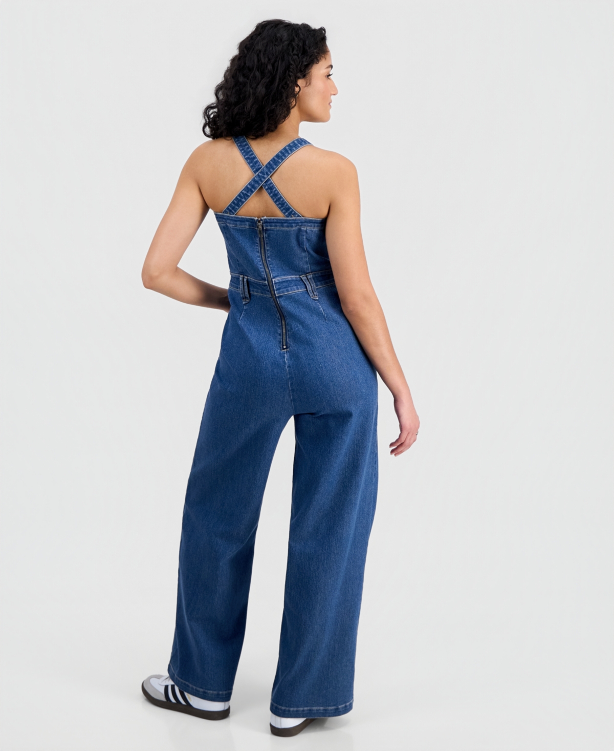Tinseltown Juniors' Square-Neck Sleeveless Jumpsuit