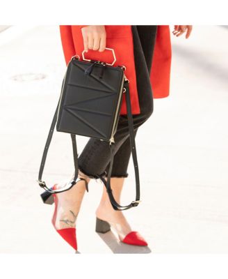 Leather Convertible Backpack Purse Crossbody Bag with Gold Handle