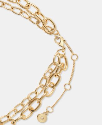 Gold-Tone Pav&eacute; & Polished Circle & Rectangle Layered Chain Link Necklace, 16" + 3" extender