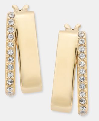 Gold-Tone Pav&eacute; Square Split Hoop Earrings