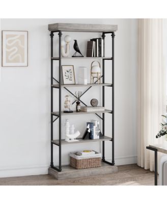 6 Tier Bookshelf Industrial Bookcase Wood Tall Standing Bookshelves Wood Vintage Display Rack Rustic Bookshelf