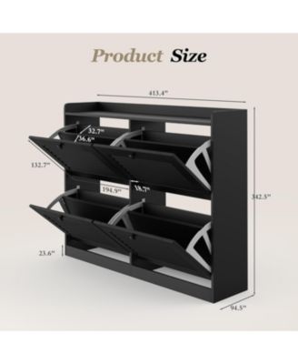 Large 4-Drawer Shoe Cabinet, Narrow Hidden Shoe Rack with Wooden Legs, Freestanding Entryway Organizer for Bedroom Living Room Hallway