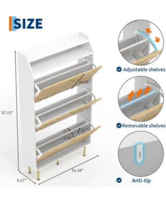 Shoe Cabinet with 3 Drawers, Slim Freestanding Shoe Storage Organizer, White Wood Grain Finish, Hidden Rack