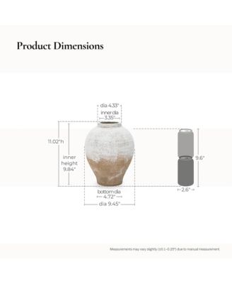 11" Rustic White & Brown Terracotta Vase, Vintage Wide-Body, Narrow-Mouth Ceramic Accent for Farmhouse Decor