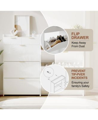 Modern Fluted Shoe Cabinet with 3 Flip Drawers, Slim Shoe Storage Organizer with 2 Drawers
