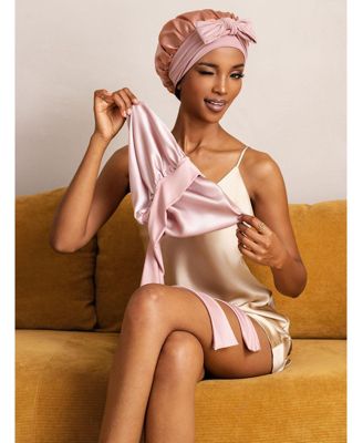 SilkSilky Pure Silk Double-layer Bonnet - With Adjustable Long Tie - Palemauve 33$