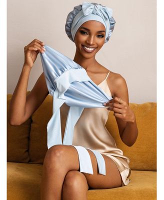 SilkSilky Pure Silk Double-layer Bonnet - With Adjustable Long Tie - Skyblue 33$
