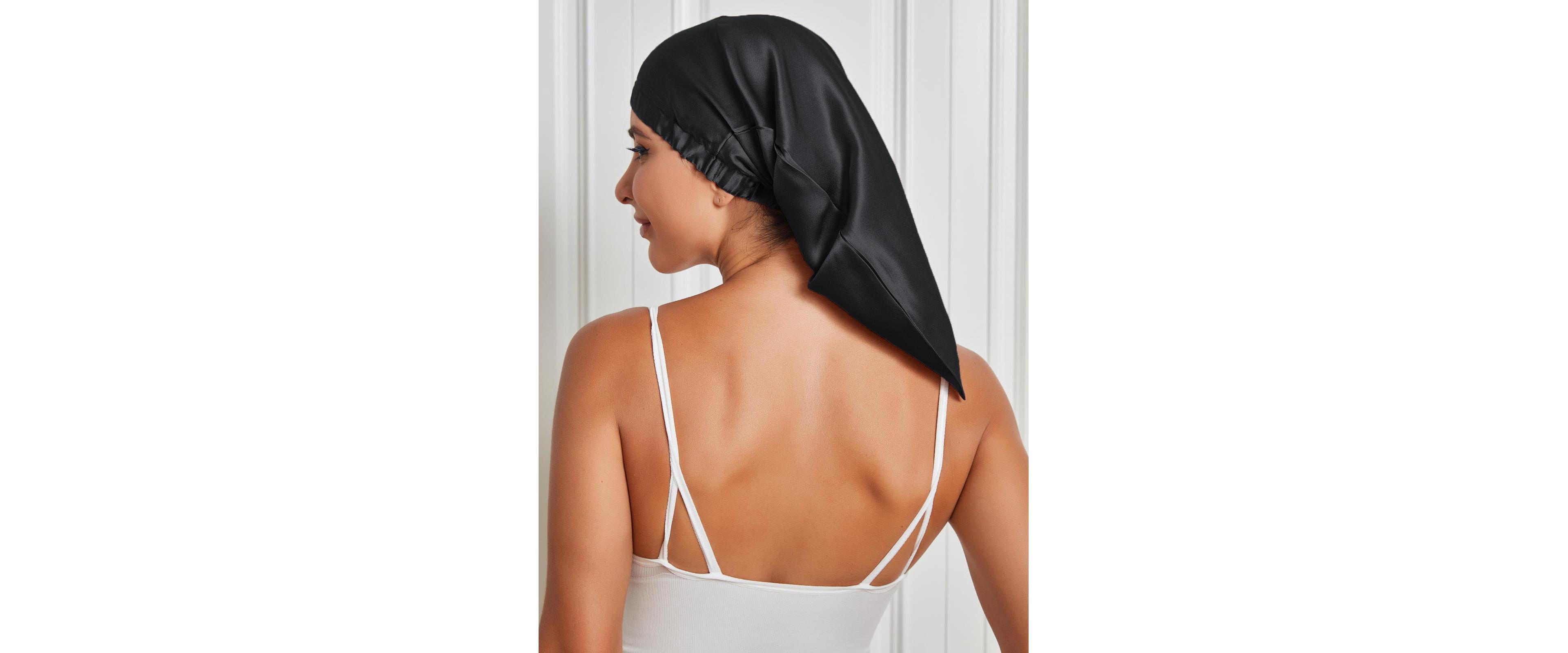 SilkSilky Pure Silk Elastic Sleep Bonnet with Long Tail for Women Overnight Hair Care