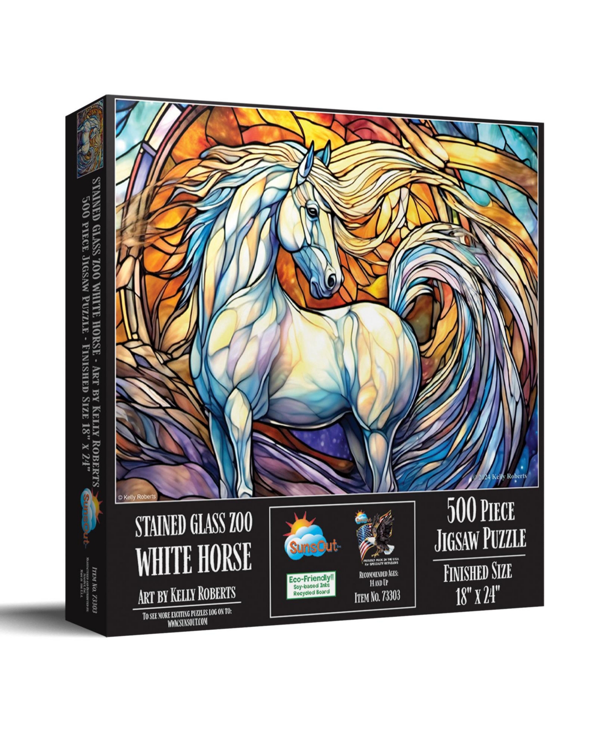 SunsOut Stained Glass Zoo White Horse 500 piece Jigsaw Puzzle for Adults