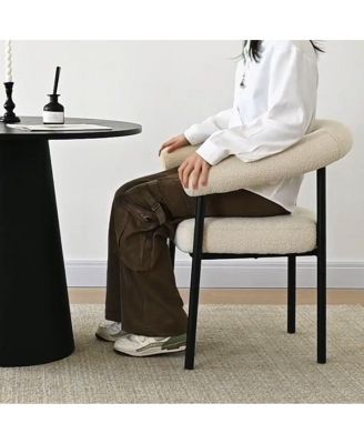 3-Piece Modern Round Dining Table Set with Boucle Armchairs and Pedestal Table, Small Space Table Set for 2