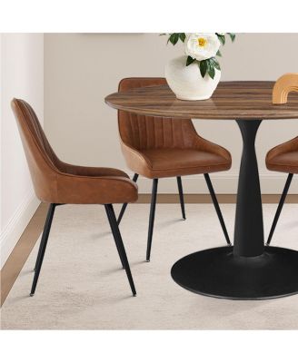 5-Piece Metal Base Round Dining Set with PU Leather Chairs, Modern Kitchen Table Set for 4