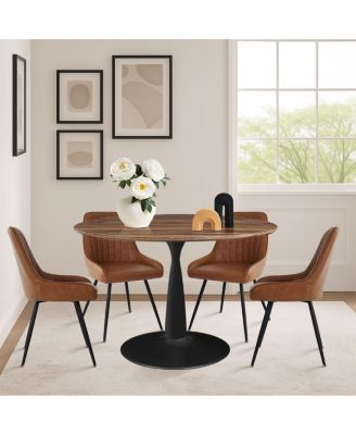 5-Piece Metal Base Round Dining Set with PU Leather Chairs, Modern Kitchen Table Set for 4