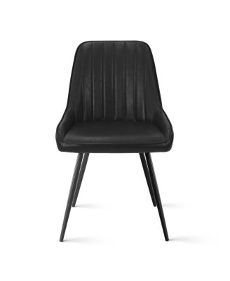 Modern 5-Piece Faux Leather Dining Set, Round Black Table with Metal Base and PU Chairs