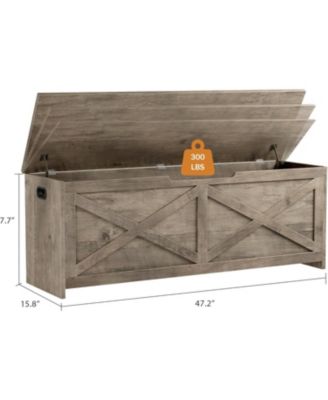 47.2" Wooden Storage Chest, Safety Hinges, Easy Assembly, Large Toy Bench, Entryway, Living Room