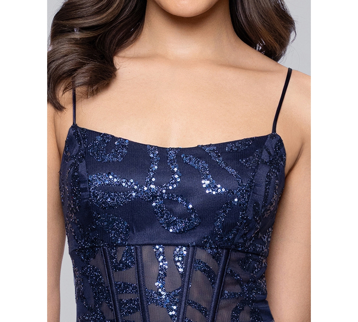 Blondie Nites Juniors' Bow Glitter Pattern Square Neck Ballgown