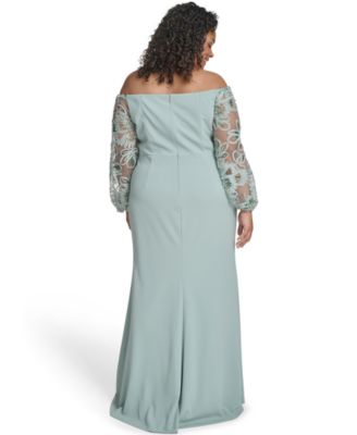 Plus Size Floral-Sleeve Long Gown