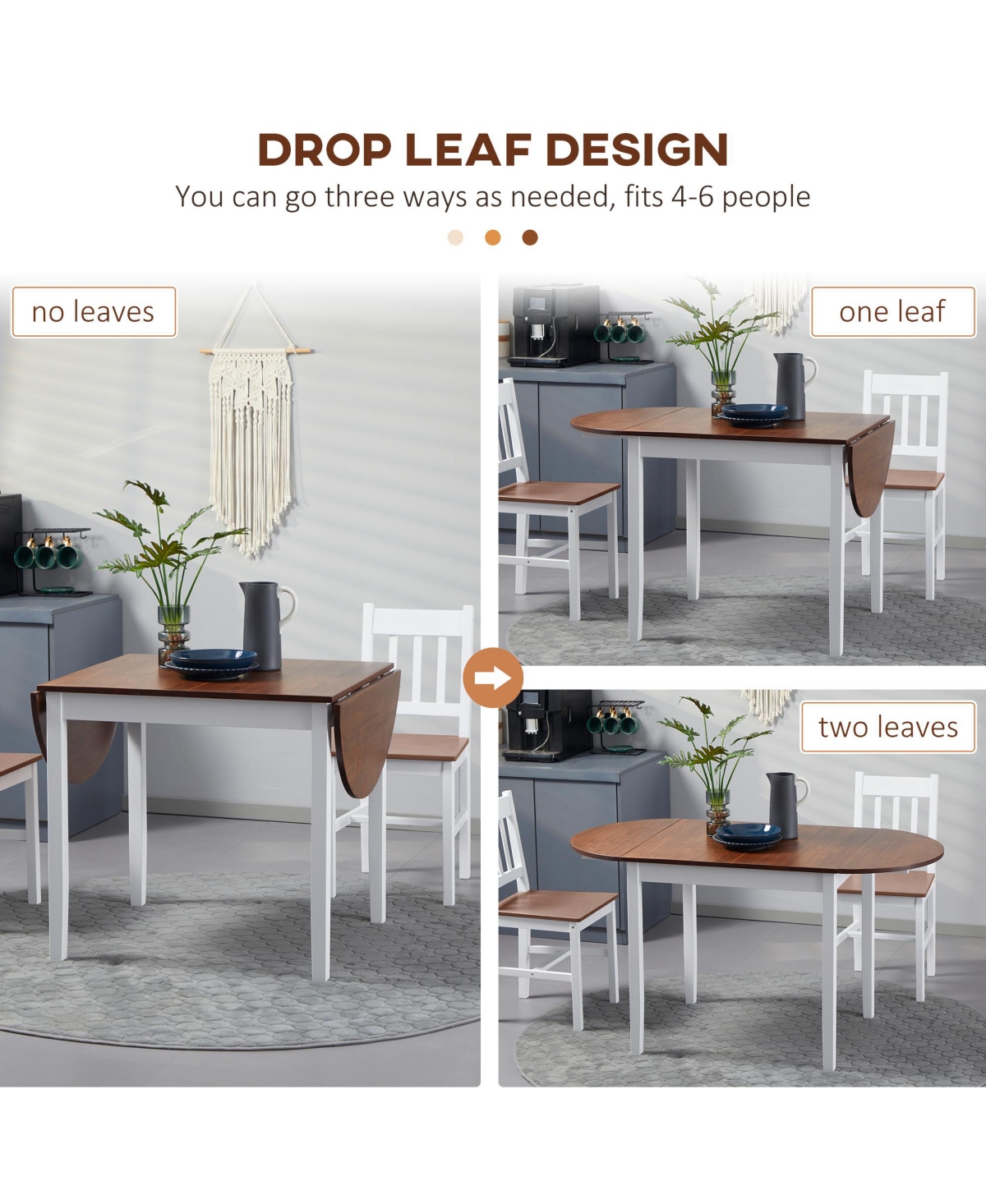 Homcom 55" Wood Kitchen Table, Drop Leaf Tables for Small Spaces