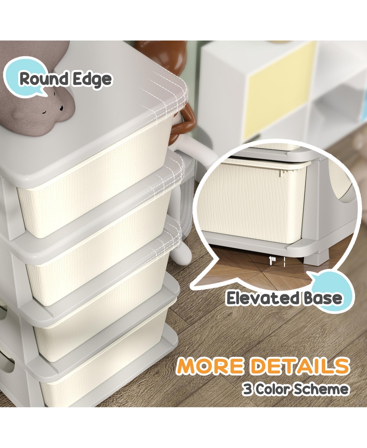 Qaba 30" 4 Tier Kids Storage Unit Dresser Tower,