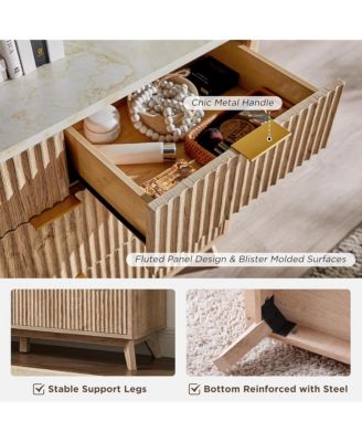 54" Wide Modern Fluted 7-Drawer Wood Dresser with Faux Marble Top, TV Stand and Drawer Organizer