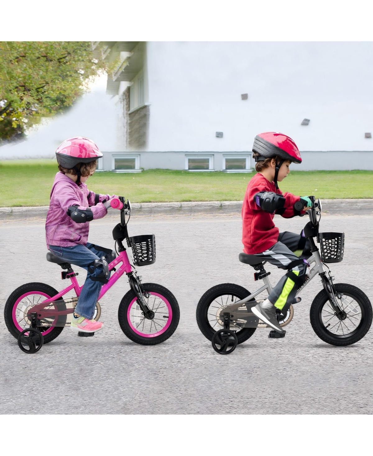 Kids Training Bike Adjustable with Dual Brakes and Front Basket