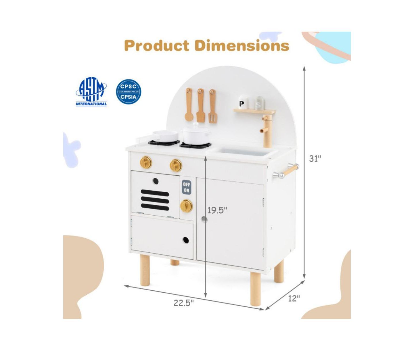 Детская игрушка HONGGE Wooden Play Kitchen with Stove, Sink, Microwave, and Oven, Ages 3+, цвет: Белый — фото 7