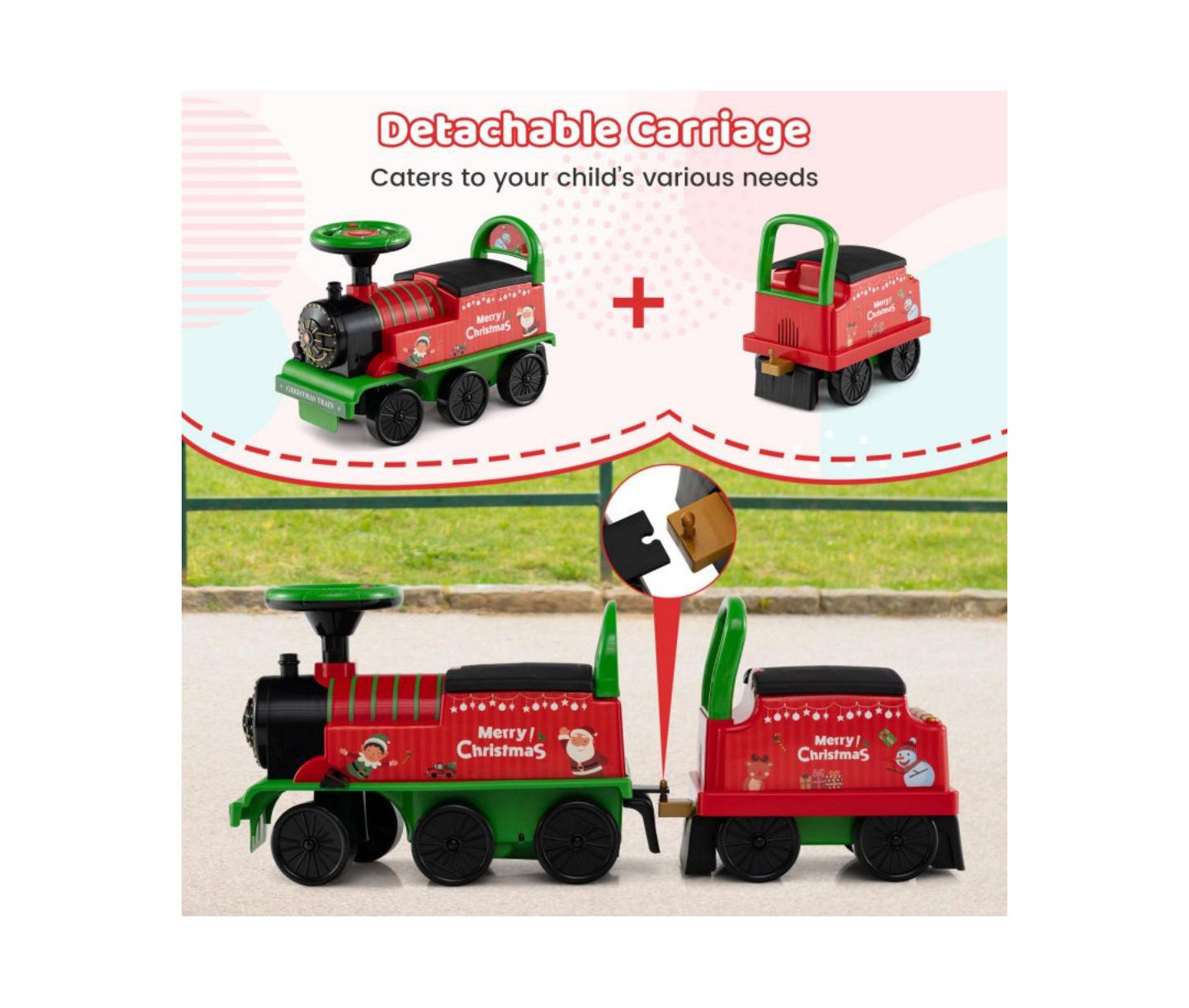 Детская игрушка HONGGE 6V Kids Ride On Train with Carriage and LED Lights, цвет: Зелёный — фото 8