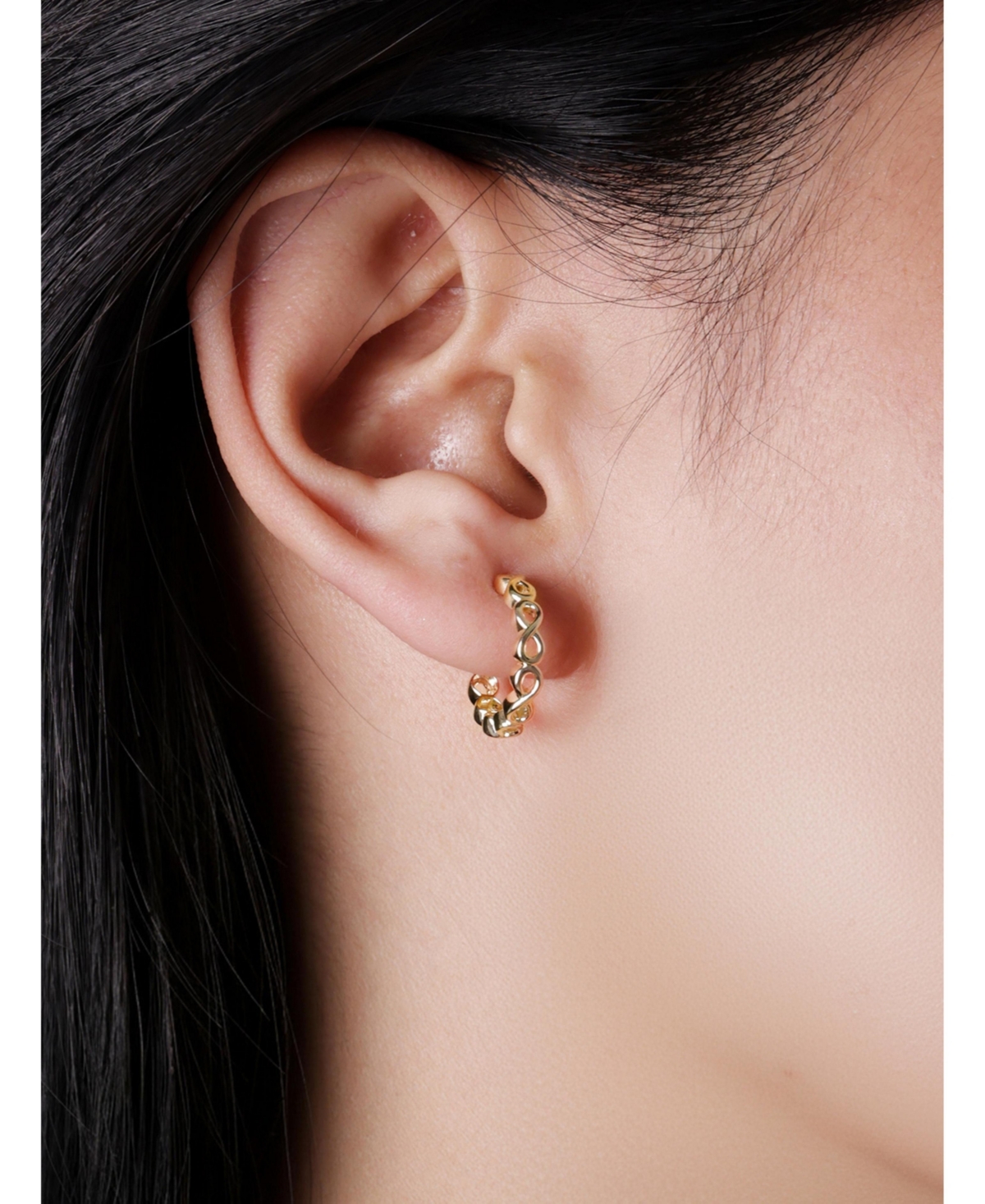 Devata Infinity Hoop Earrings in 14K Gold, approx. 2.5 grams.