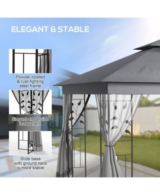 10' x 11.5' Metal Patio Gazebo with Double Canopy and Decorative Tree Motifs