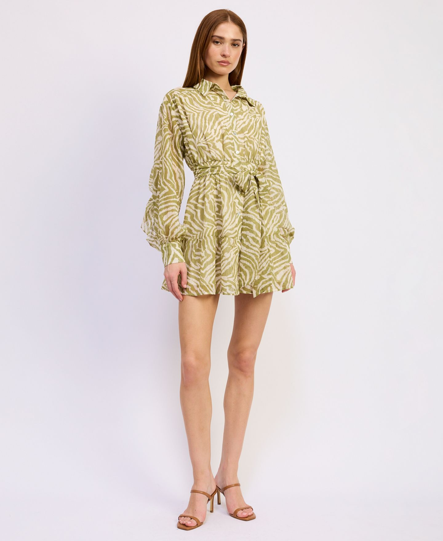 Женское платье En Saison Skylar Button Front Mini, цвет: Молочный белый шартрез — фото 3