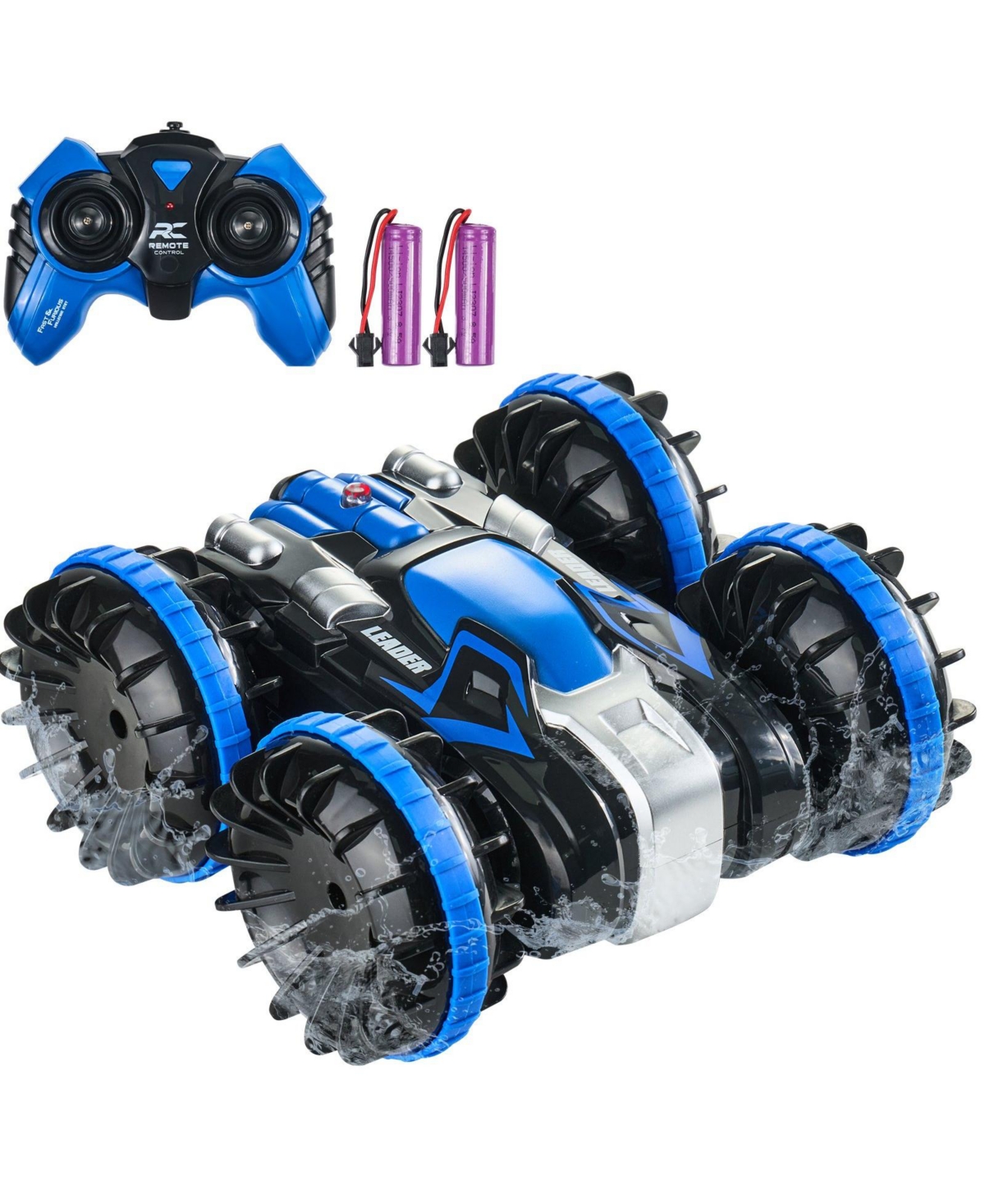 Mecale Amphibious Rc Car Boat, 2.4GHz 12 km/h 4WD Waterproof Car, 360° Rotating Stunt Vehicle with 2 Batteries, Toy for Kids 6